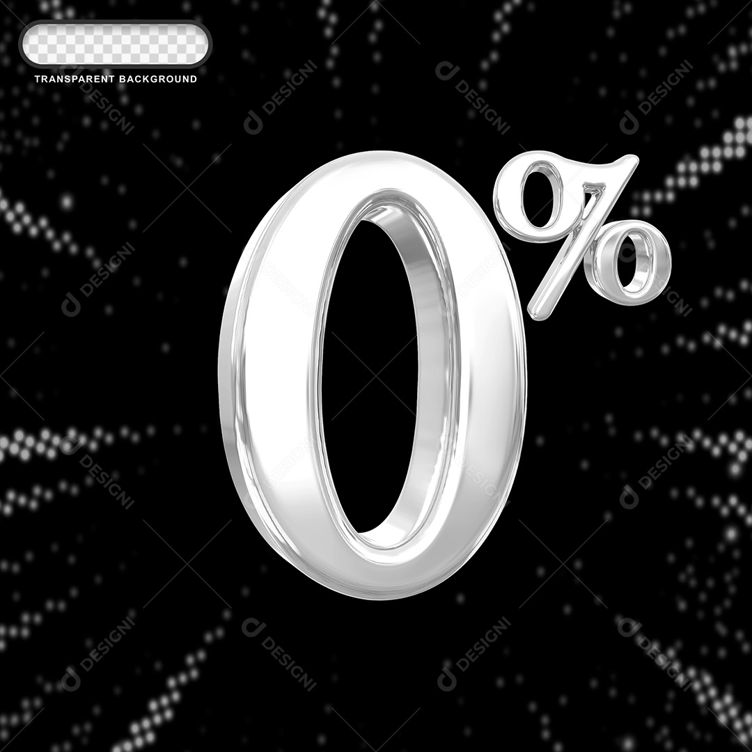 Número de Desconto 0% Elemento 3D Prata para Composição PSD