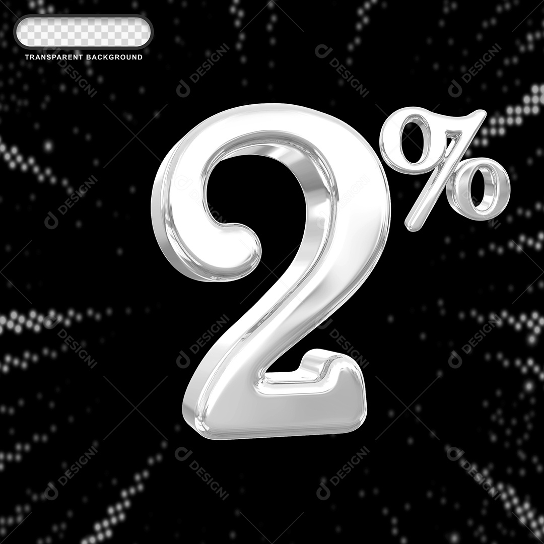 Número de Desconto 2% Elemento 3D Prata para Composição PSD