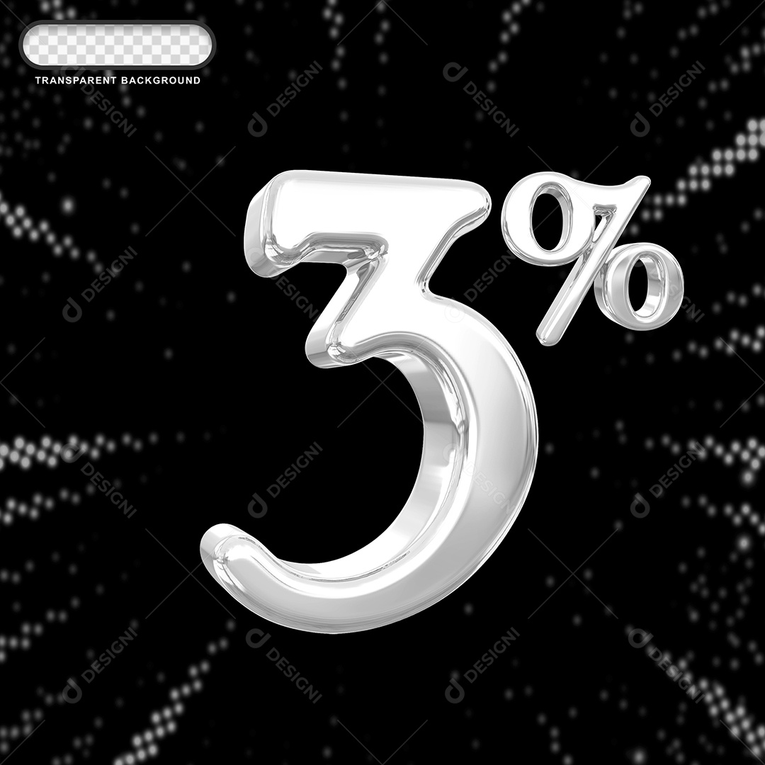 Número de Desconto 3% Elemento 3D Prata para Composição PSD