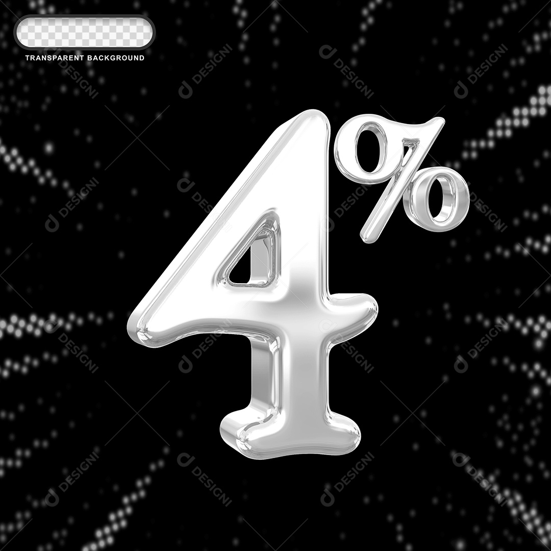 Número de Desconto 4% Elemento 3D Prata para Composição PSD