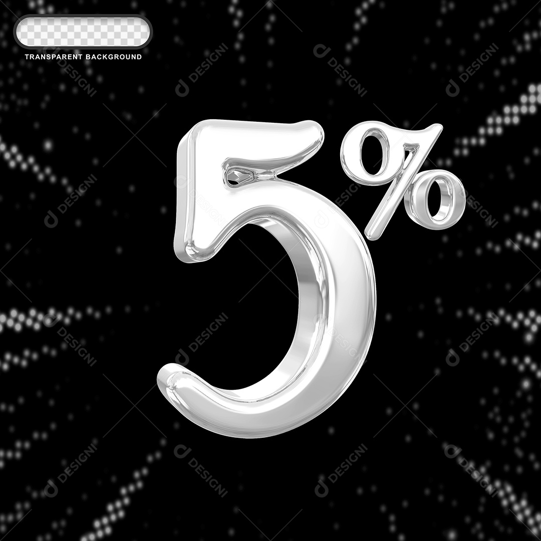 Número de Desconto 5% Elemento 3D Prata para Composição PSD