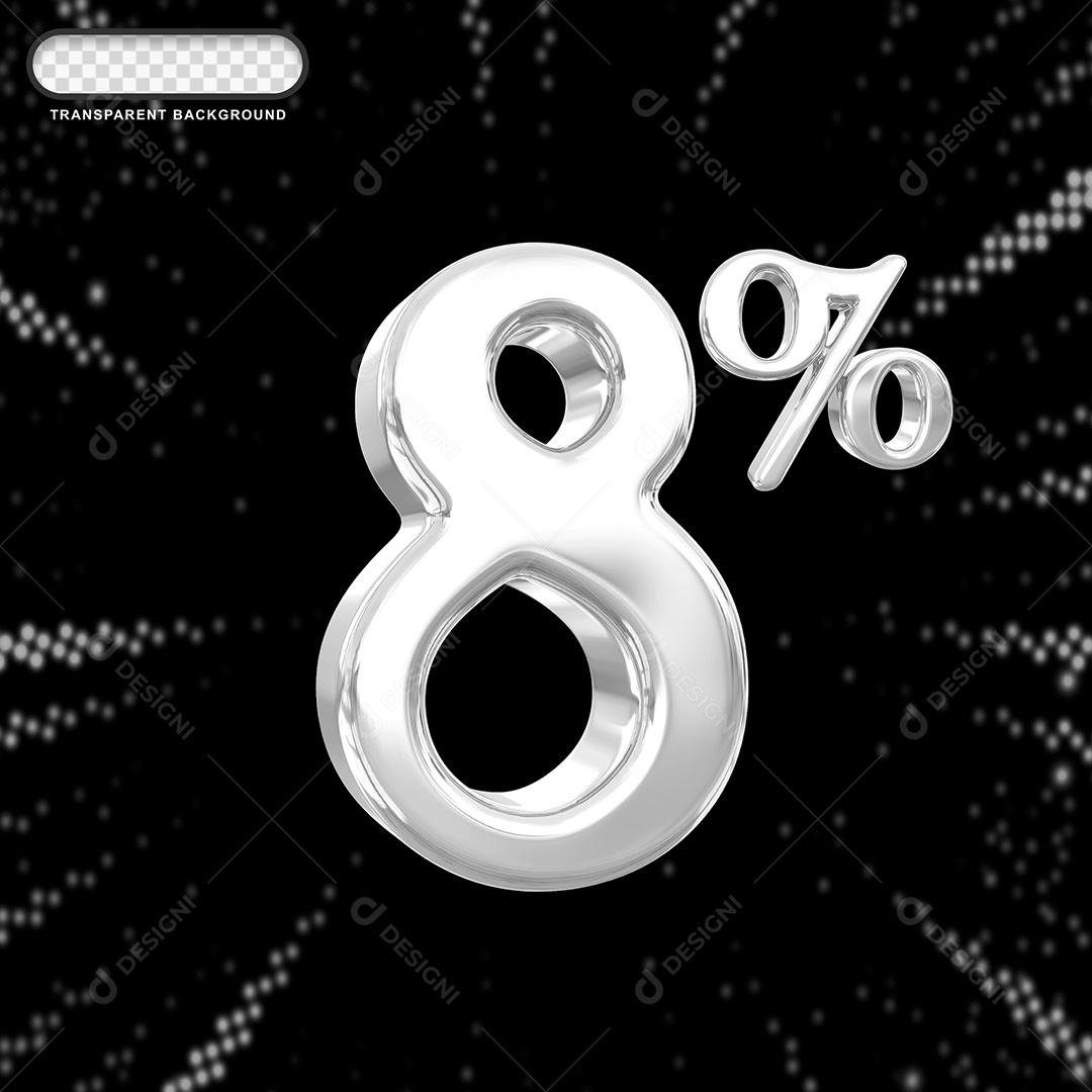 Número de Desconto 8% Elemento 3D Prata para Composição PSD