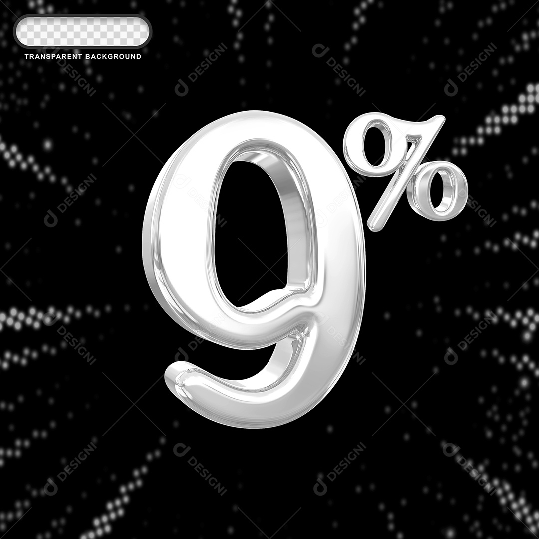 Número de Desconto 9% Elemento 3D Prata para Composição PSD