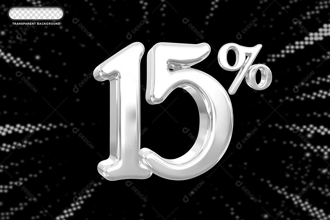 Número de Desconto 15% Elemento 3D Prata para Composição PSD