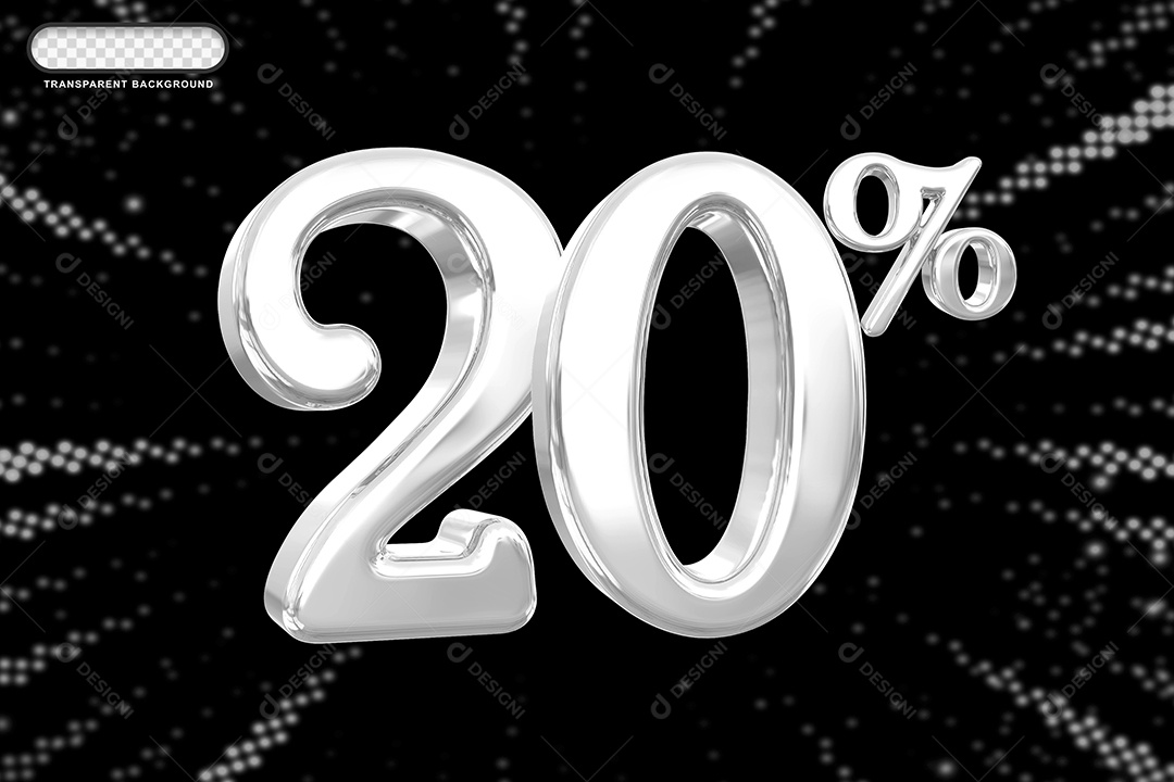 Número de Desconto 20% Elemento 3D Prata para Composição PSD