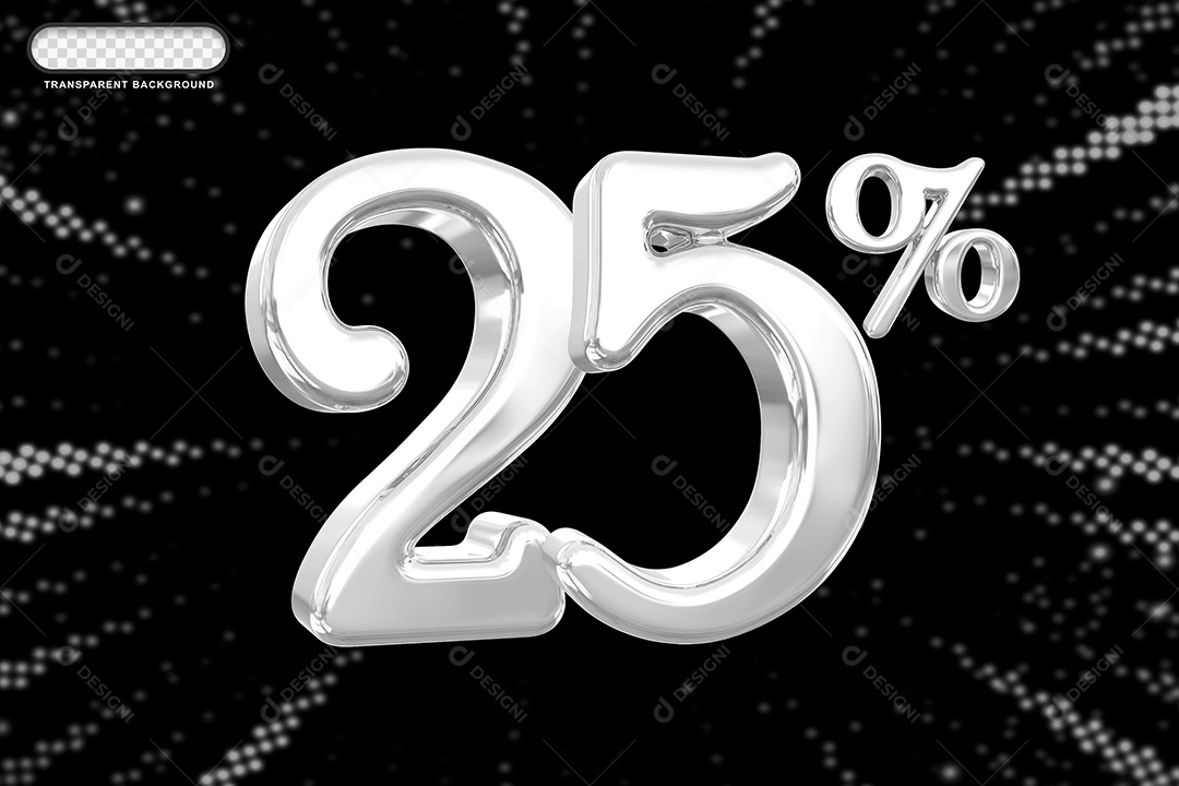 Número de Desconto 25% Elemento 3D Prata para Composição PSD