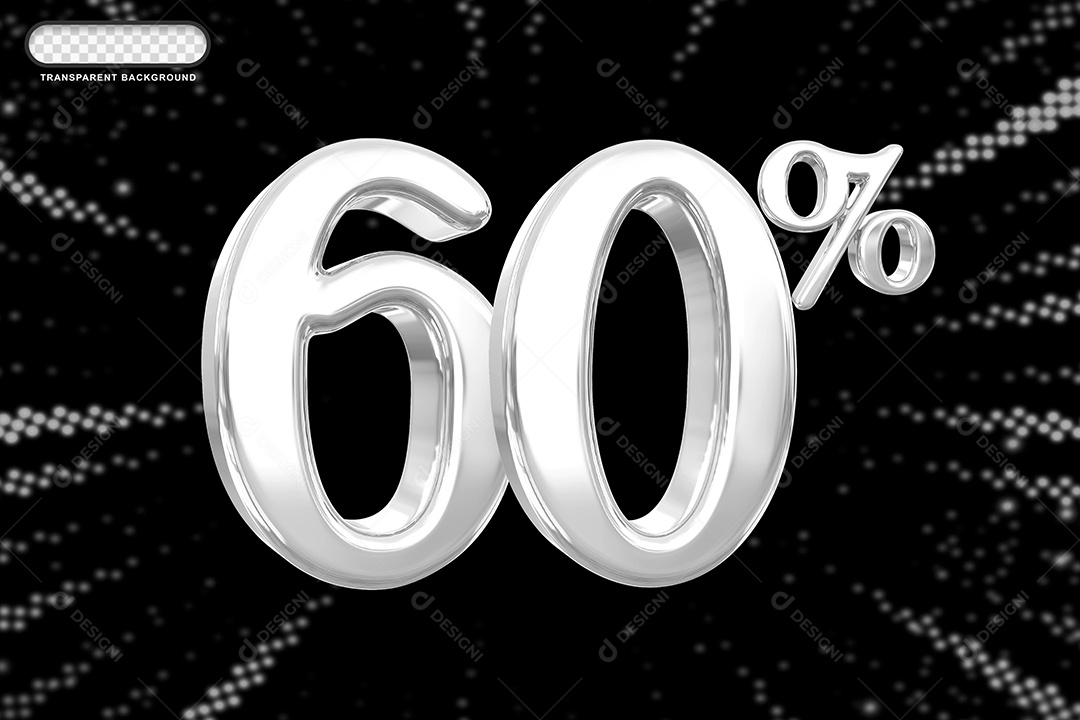 Número de Desconto 60% Elemento 3D Prata para Composição PSD