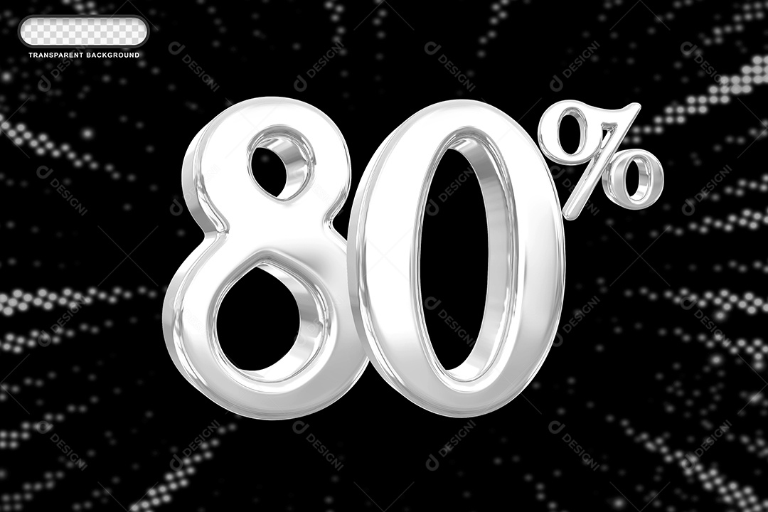 Número de Desconto 80% Elemento 3D Prata para Composição PSD