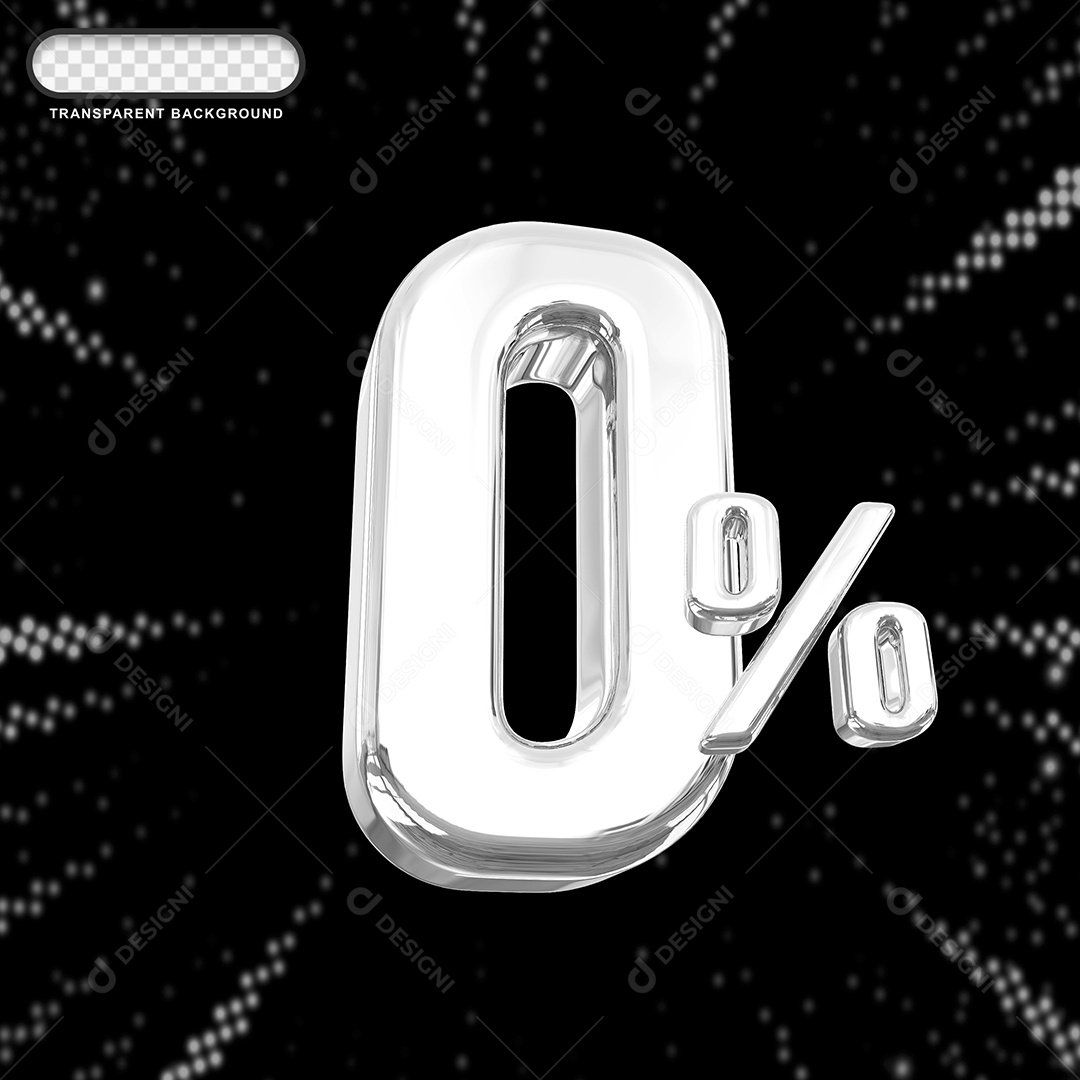 Número de Desconto 0% Elemento 3D Prata para Composição PSD
