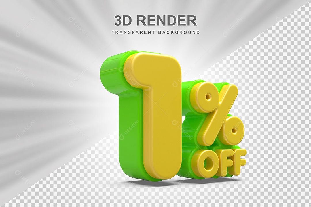 Número de Desconto 1% Elemento 3D Amarelo E Verde para Composição PSD