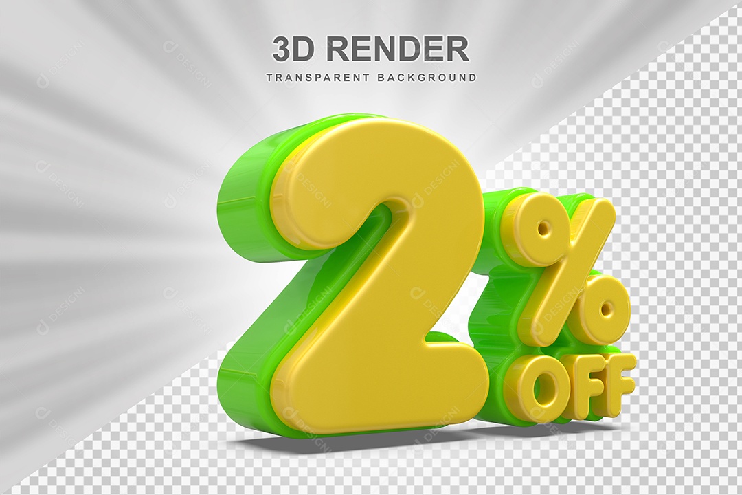 Número de Desconto 2% Elemento 3D Amarelo E Verde para Composição PSD