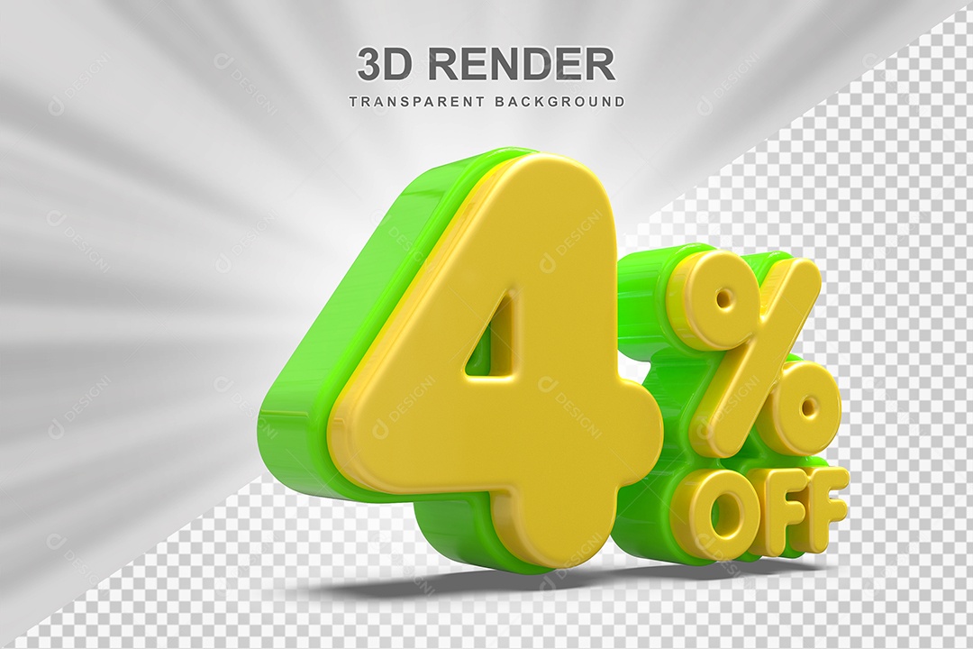 Número de Desconto 4% Elemento 3D Amarelo E Verde para Composição PSD