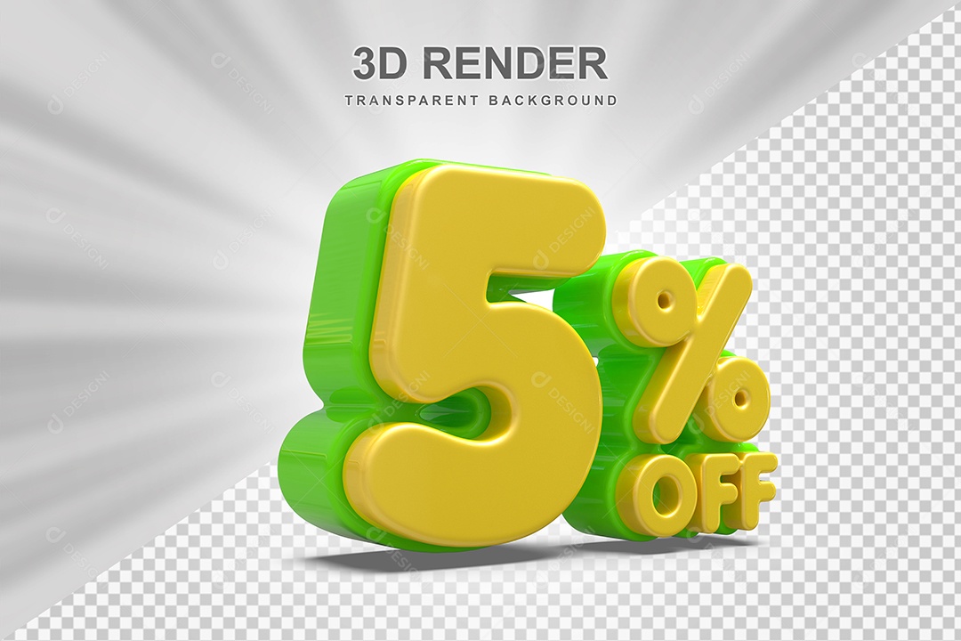 Número de Desconto 5% Elemento 3D Amarelo E Verde para Composição PSD