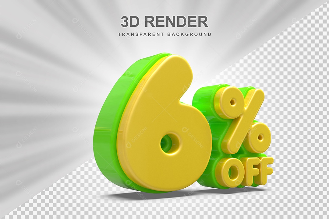 Número de Desconto 6% Elemento 3D Amarelo E Verde para Composição PSD