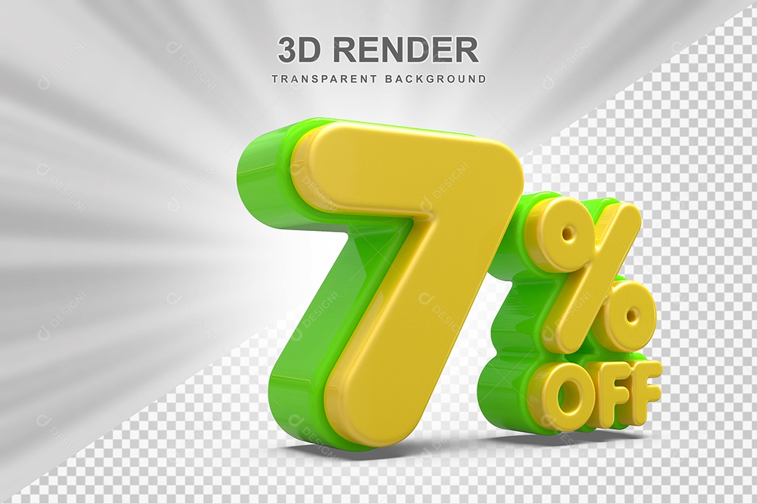 Número de Desconto 7% Elemento 3D Amarelo E Verde para Composição PSD