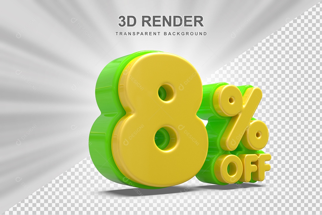 Número de Desconto 8% Elemento 3D Amarelo E Verde para Composição PSD