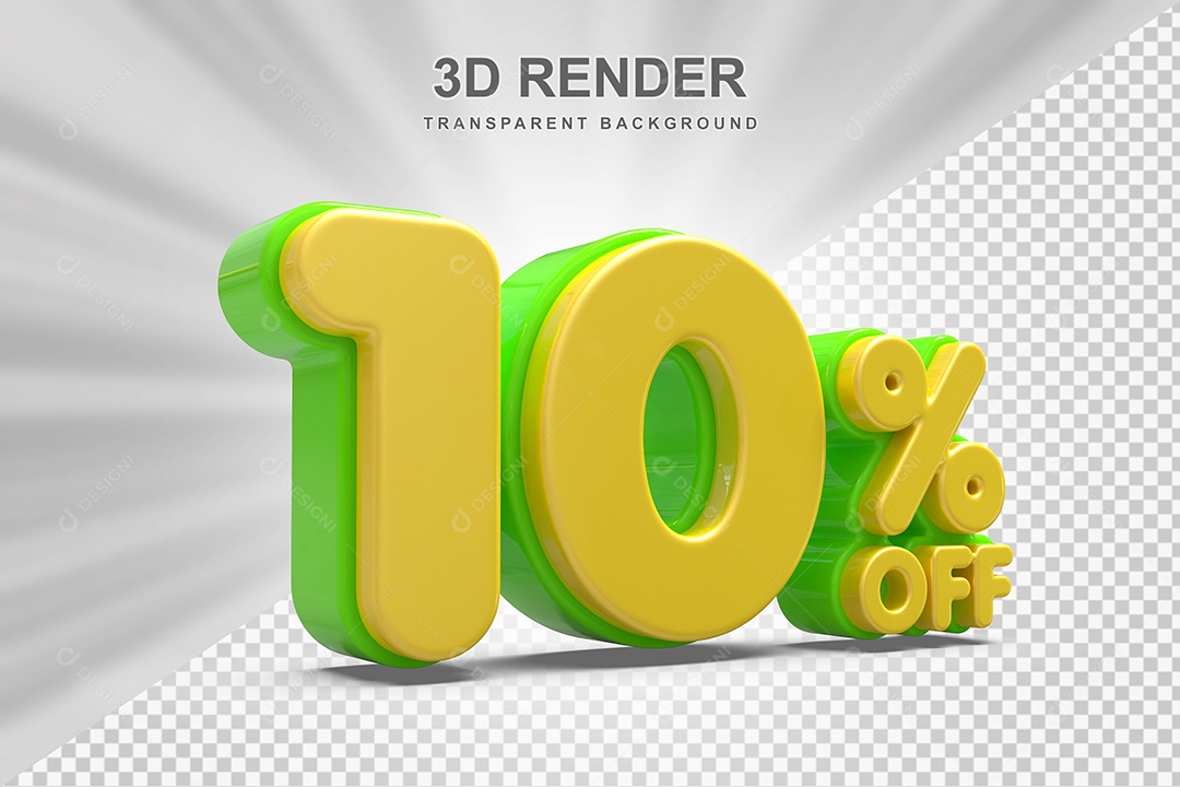 Número de Desconto 10% Elemento 3D Amarelo E Verde para Composição PSD