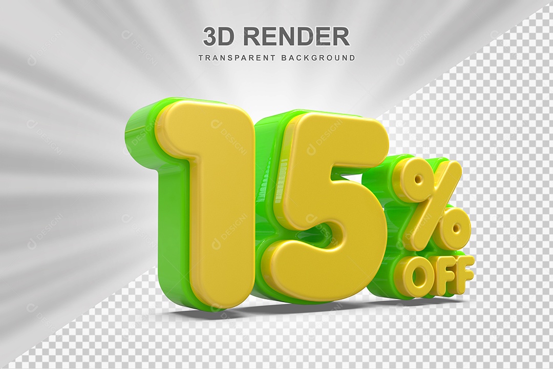 Número de Desconto 15% Elemento 3D Amarelo E Verde para Composição PSD
