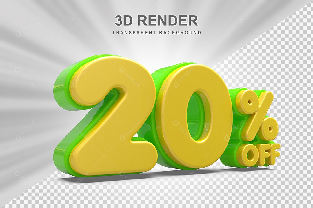 Número de Desconto 20% Elemento 3D Amarelo E Verde para Composição PSD