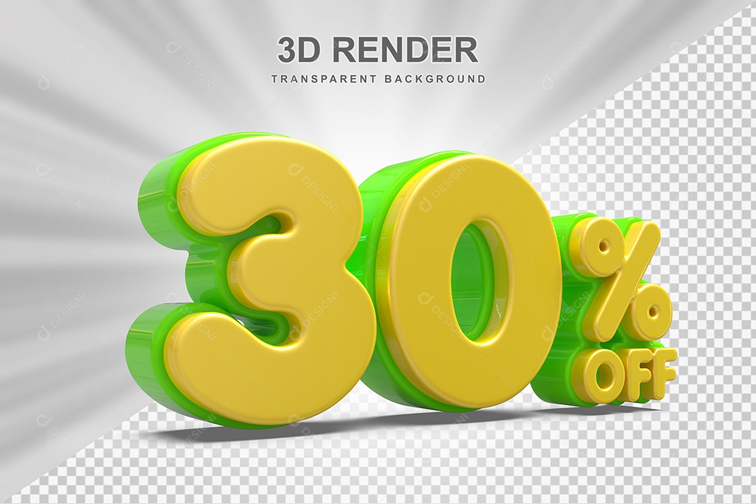 Número de Desconto 30% Elemento 3D Amarelo E Verde para Composição PSD
