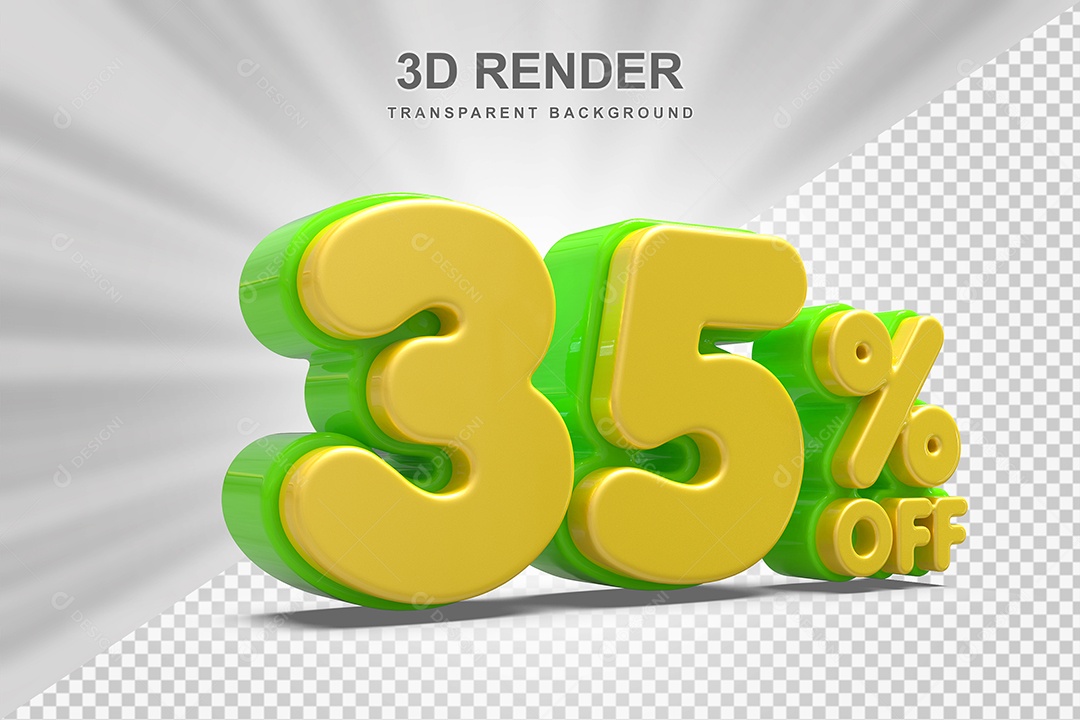 Número de Desconto 35% Elemento 3D Amarelo E Verde para Composição PSD