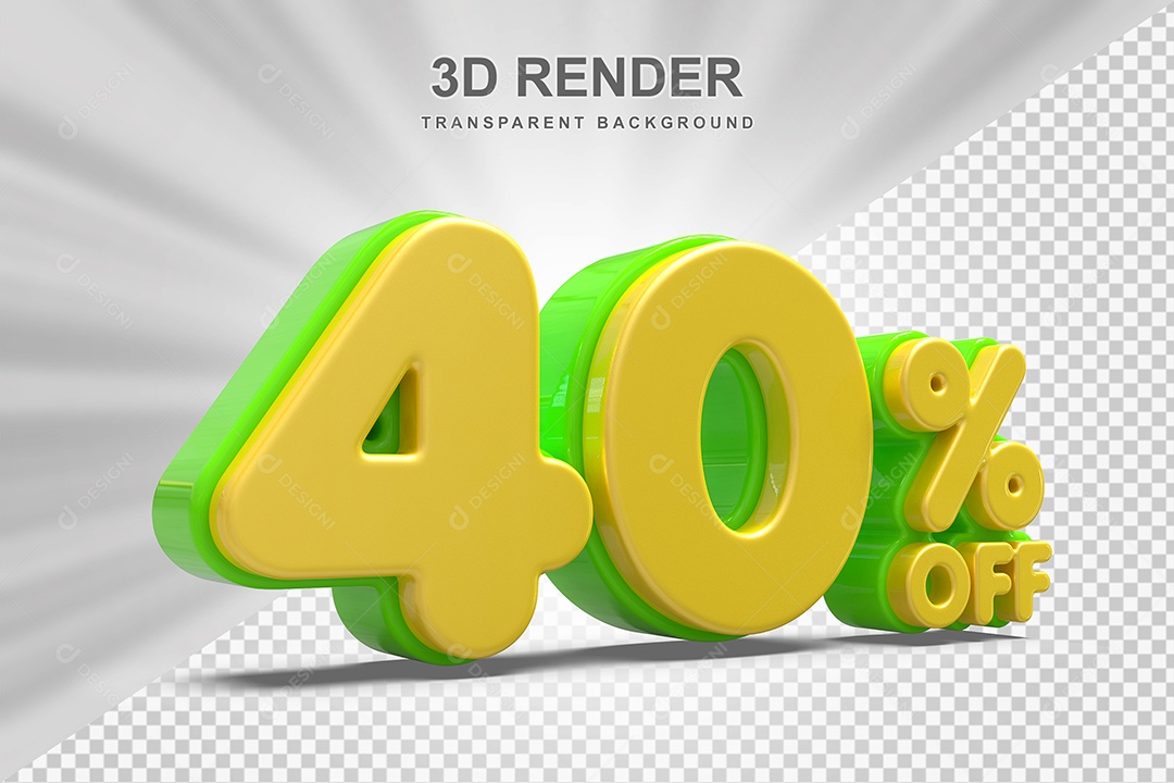 Número de Desconto 40% Elemento 3D Amarelo E Verde para Composição PSD