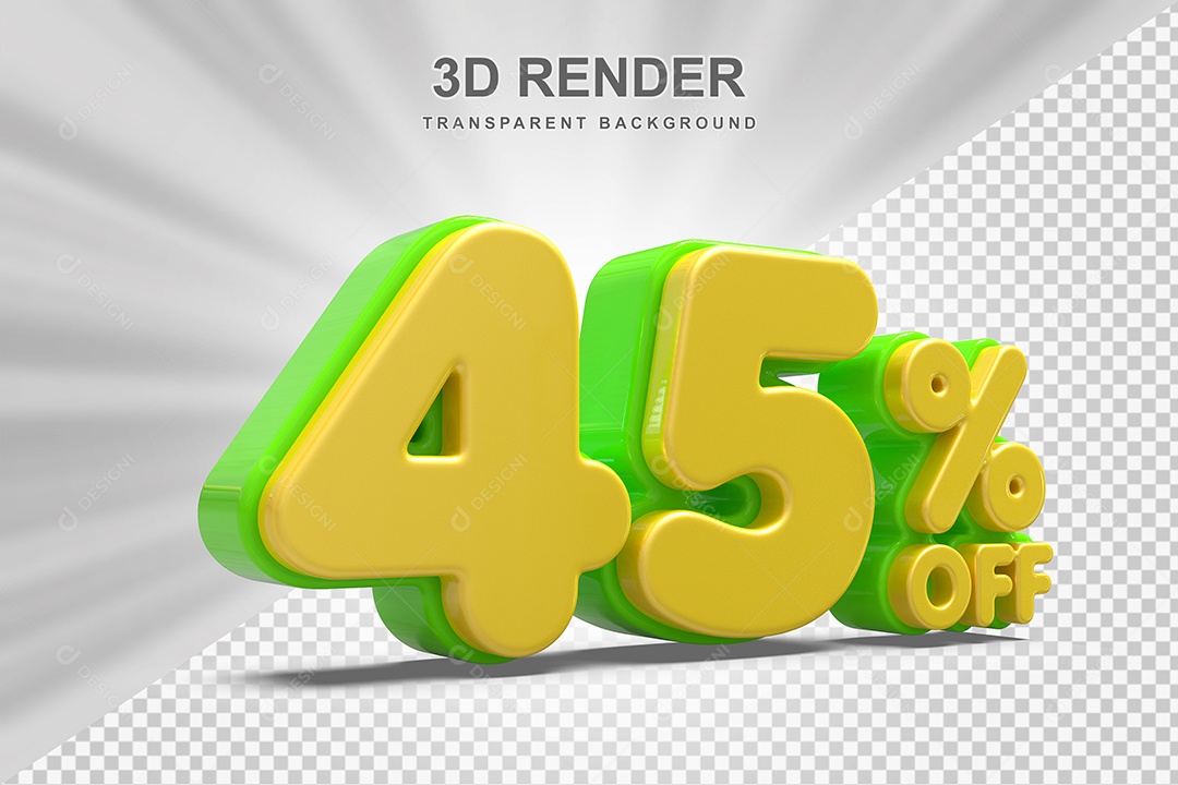 Número de Desconto 45% Elemento 3D Amarelo E Verde para Composição PSD