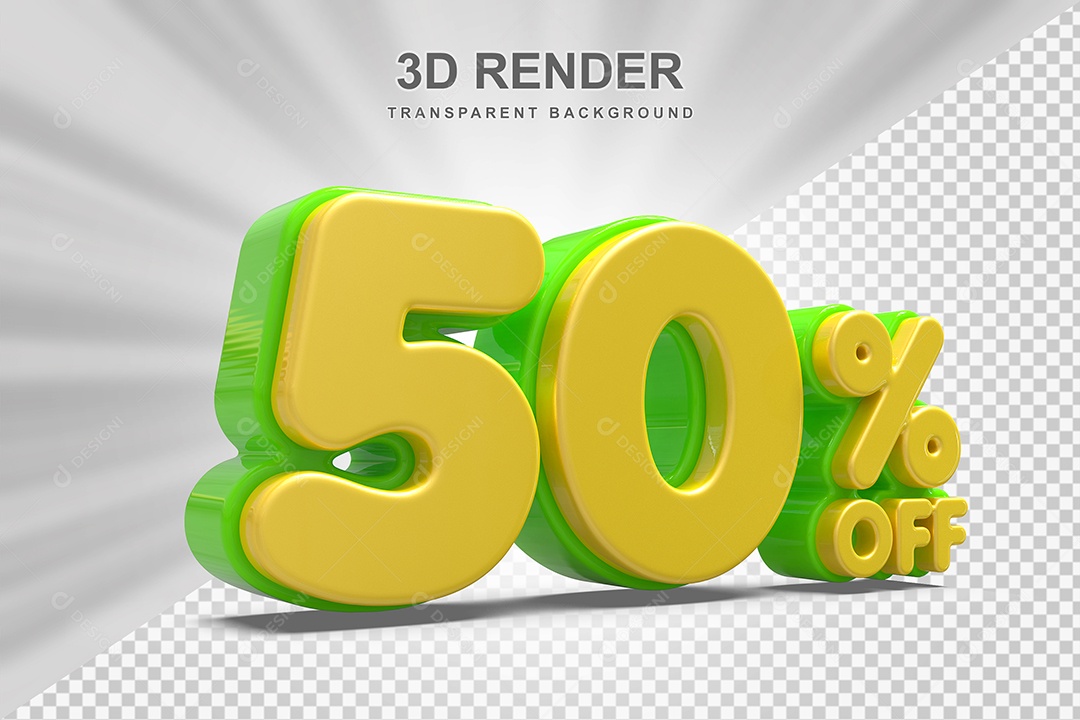 Número de Desconto 50% Elemento 3D Amarelo E Verde para Composição PSD