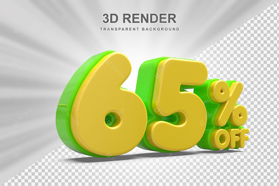 Número de Desconto 65% Elemento 3D Amarelo E Verde para Composição PSD