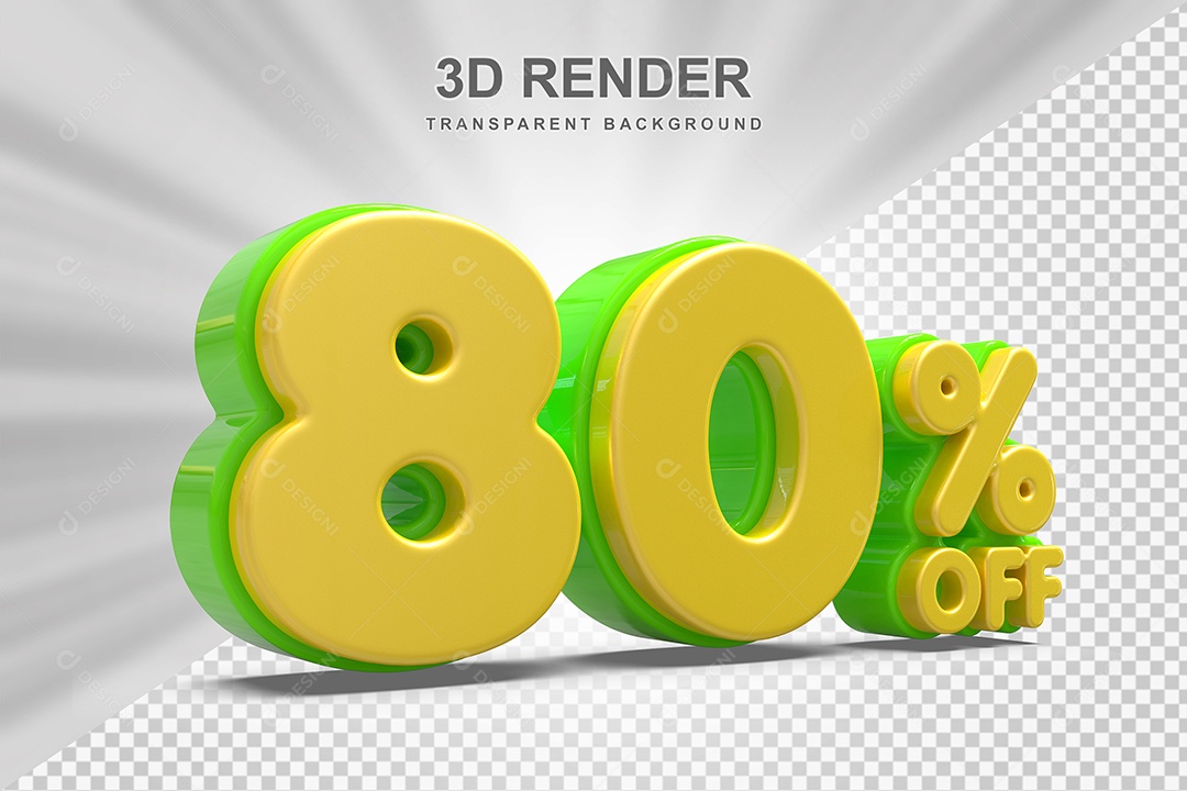 Número de Desconto 80% Elemento 3D Amarelo E Verde para Composição PSD