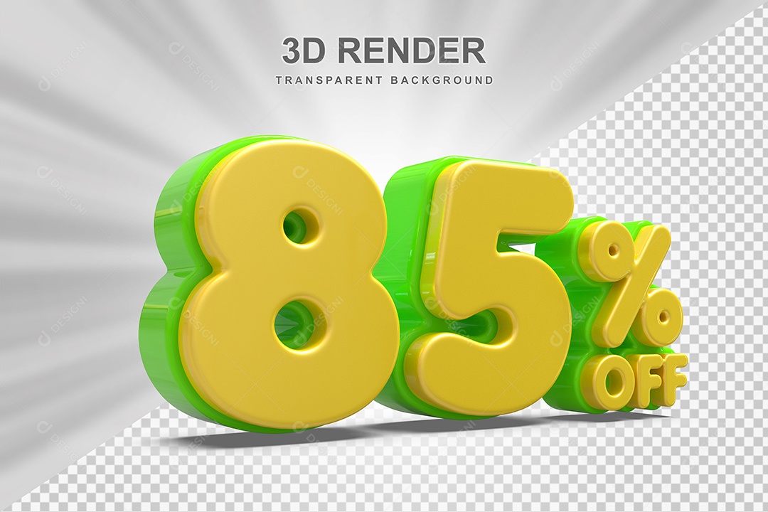 Número de Desconto 85% Elemento 3D Amarelo E Verde para Composição PSD