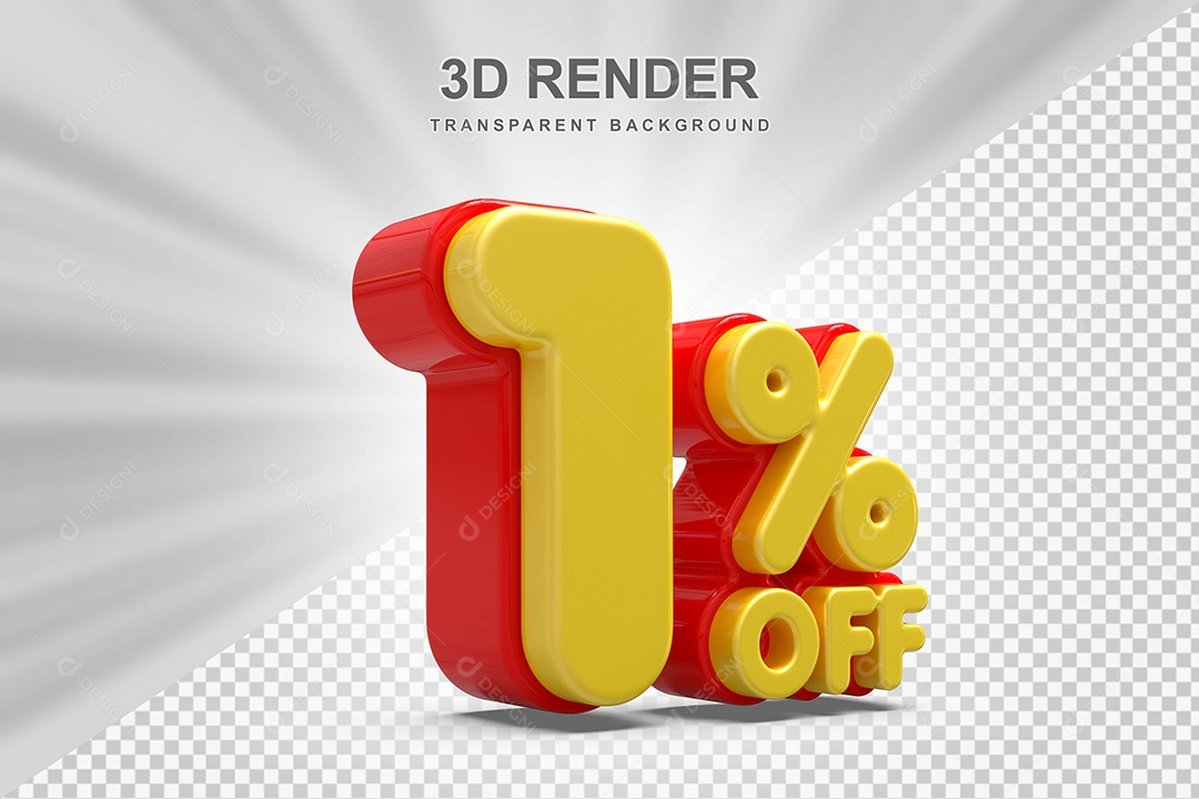 Número de Desconto 1% Elemento 3D Amarelo E Vermelho para Composição PSD