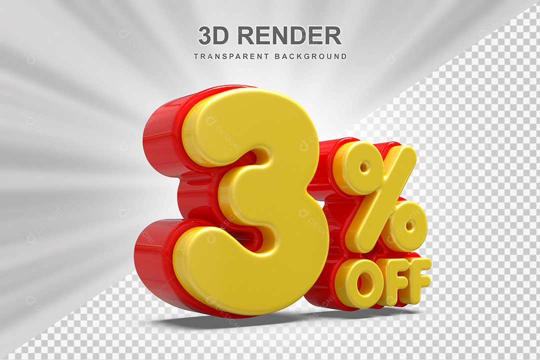 Número de Desconto 3% Elemento 3D Amarelo E Vermelho para Composição PSD
