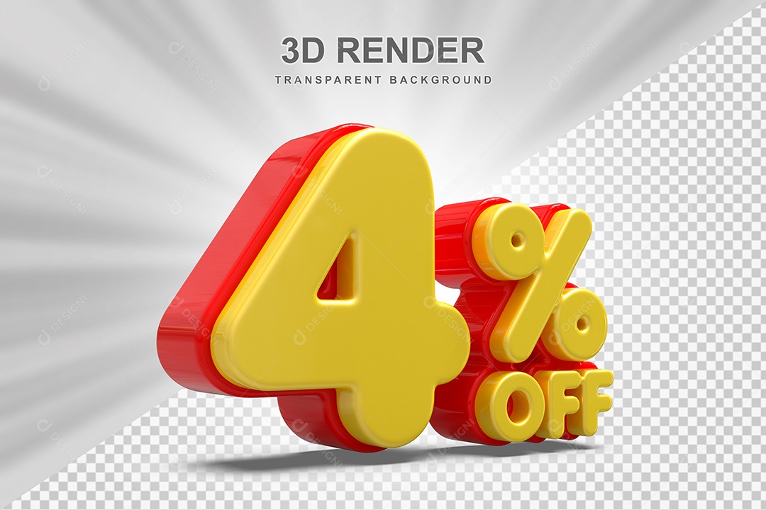 Número de Desconto 4% Elemento 3D Amarelo E Vermelho para Composição PSD