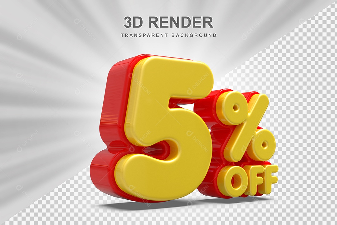 Número de Desconto 5% Elemento 3D Amarelo E Vermelho para Composição PSD