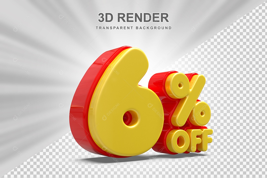 Número de Desconto 6% Elemento 3D Amarelo E Vermelho para Composição PSD