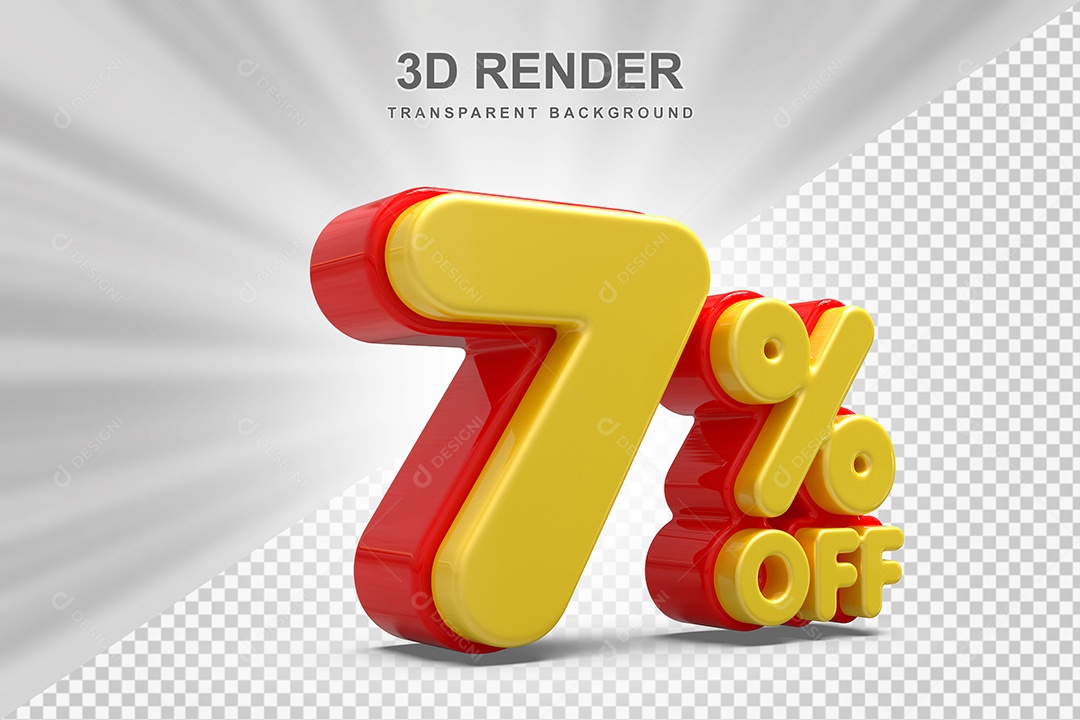 Número de Desconto 7% Elemento 3D Amarelo E Vermelho para Composição PSD