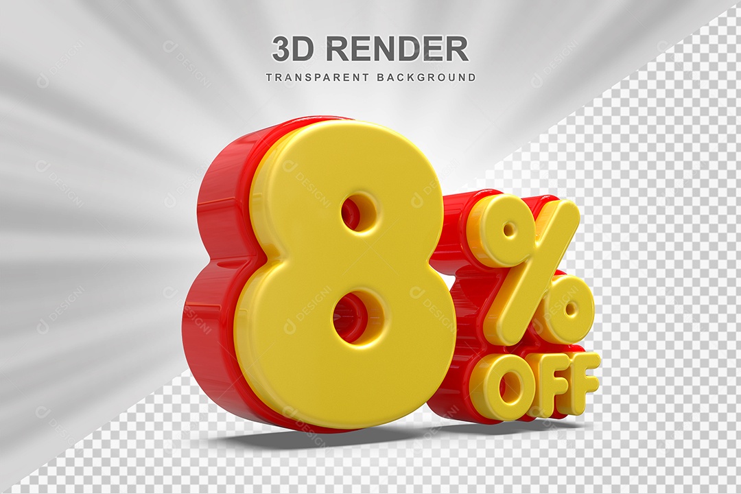 Número de Desconto 8% Elemento 3D Amarelo E Vermelho para Composição PSD
