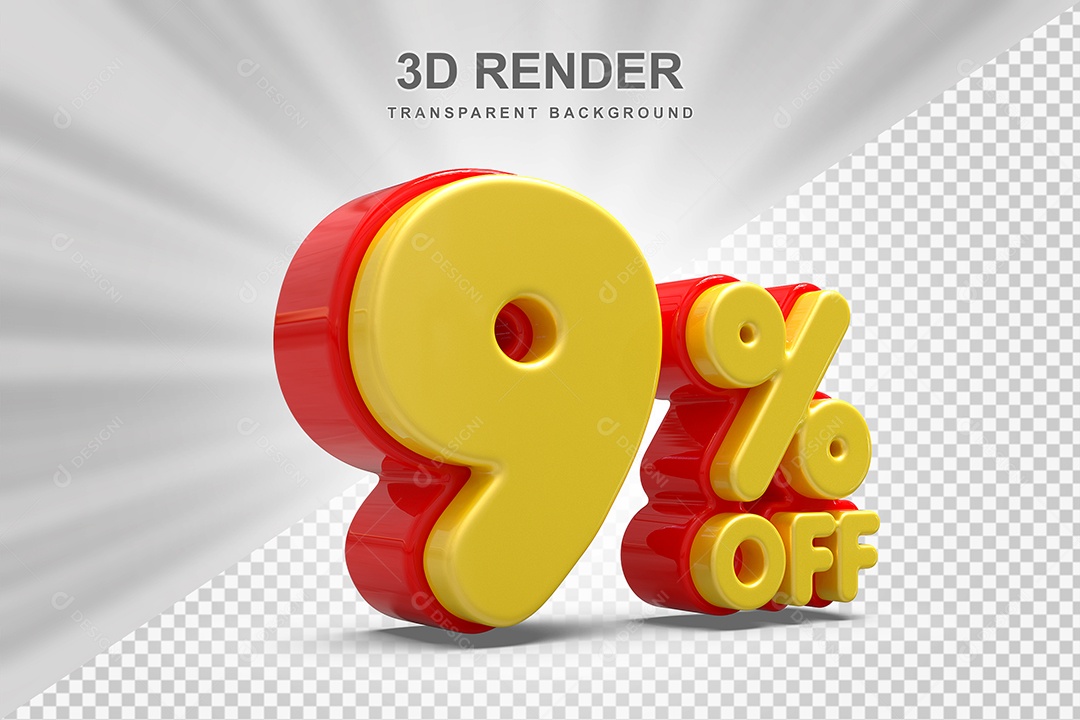 Número de Desconto 9% Elemento 3D Amarelo E Vermelho para Composição PSD