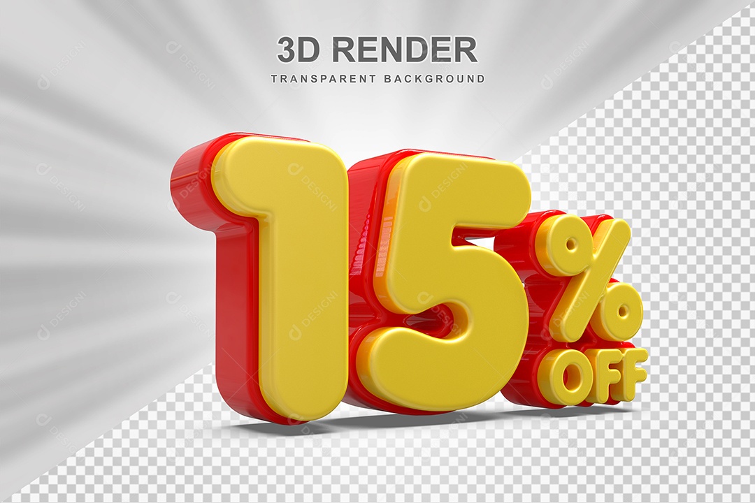 Número de Desconto 15% Elemento 3D Amarelo E Vermelho para Composição PSD