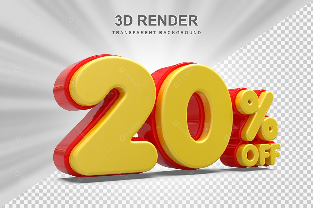 Número de Desconto 20% Elemento 3D Amarelo E Vermelho para Composição PSD