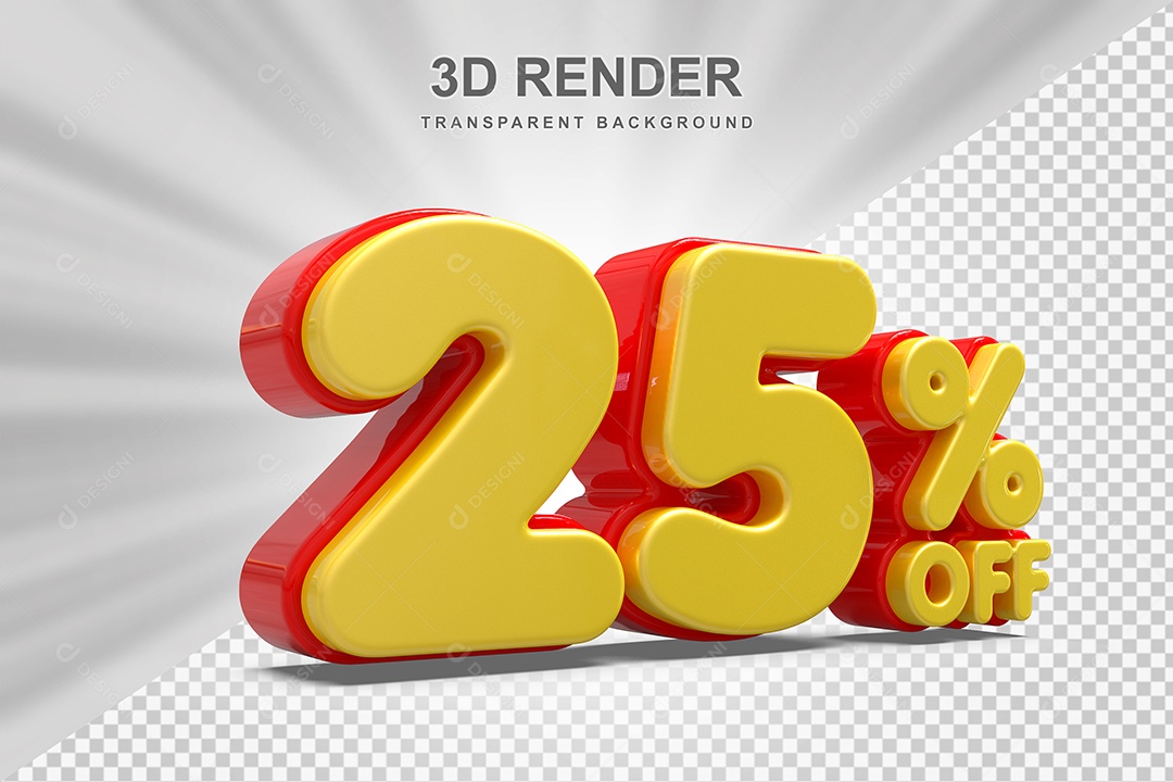 Número de Desconto 25% Elemento 3D Amarelo E Vermelho para Composição PSD