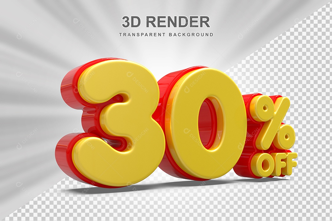 Número de Desconto 30% Elemento 3D Amarelo E Vermelho para Composição PSD
