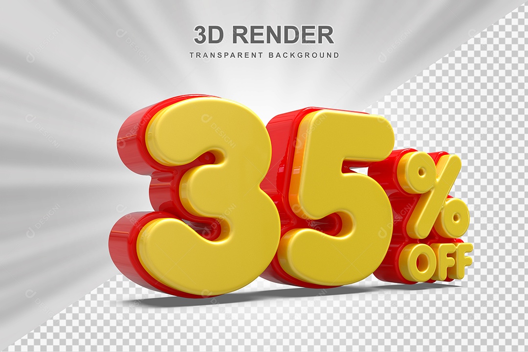 Número de Desconto 35% Elemento 3D Amarelo E Vermelho para Composição PSD