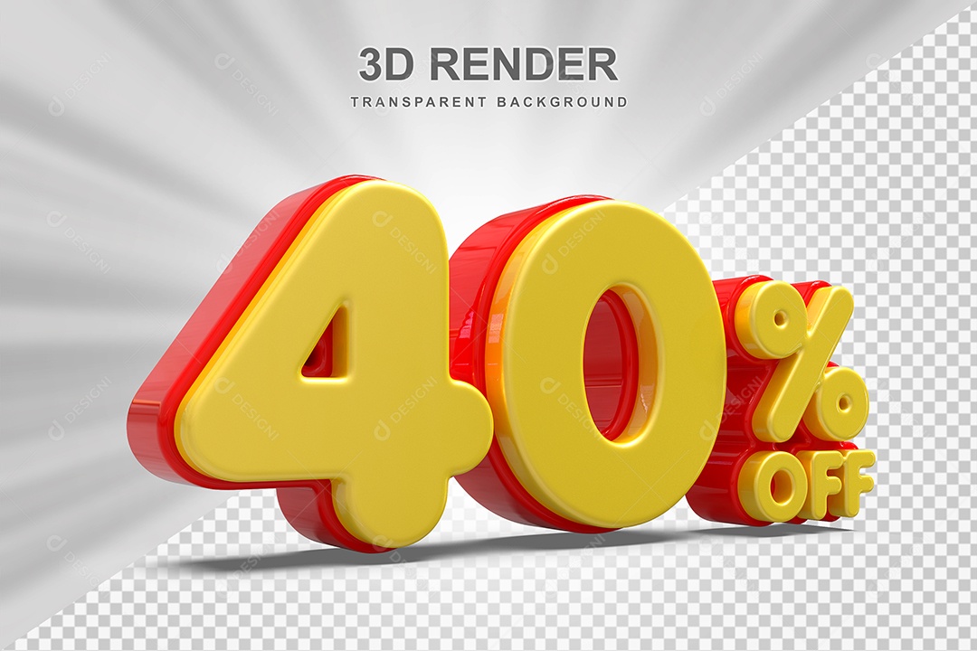Número de Desconto 40% Elemento 3D Amarelo E Vermelho para Composição PSD