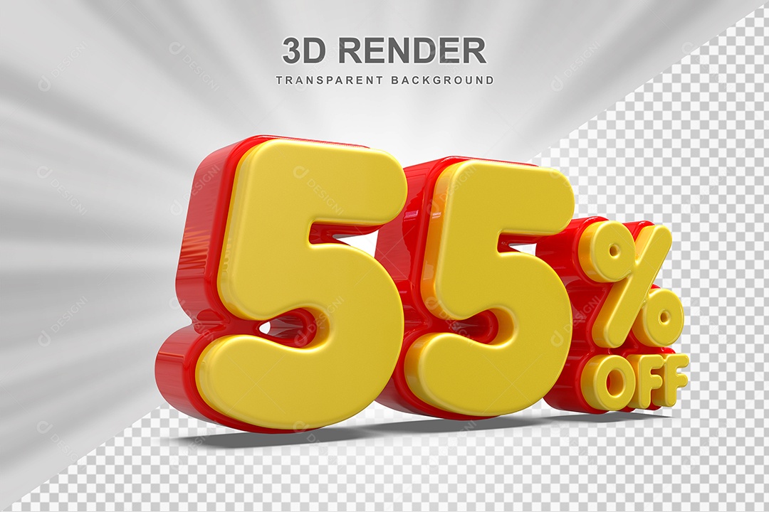 Número de Desconto 55% Elemento 3D Amarelo E Vermelho para Composição PSD