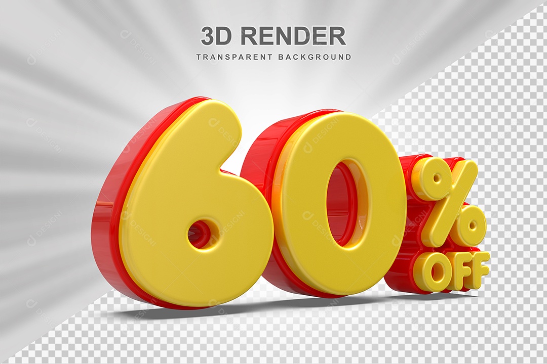 Número de Desconto 60% Elemento 3D Amarelo E Vermelho para Composição PSD