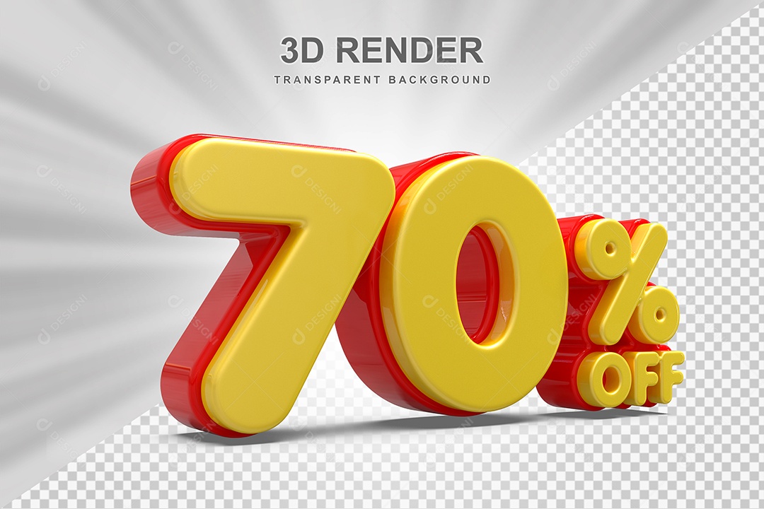 Número de Desconto 70% Elemento 3D Amarelo E Vermelho para Composição PSD