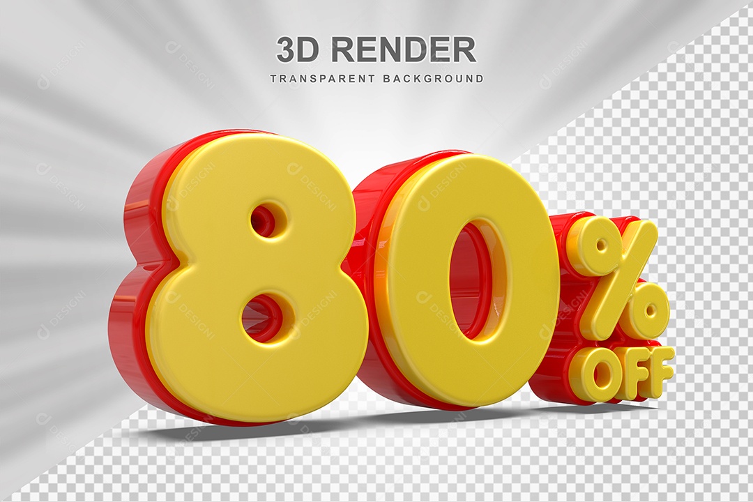 Número de Desconto 80% Elemento 3D Amarelo E Vermelho para Composição PSD