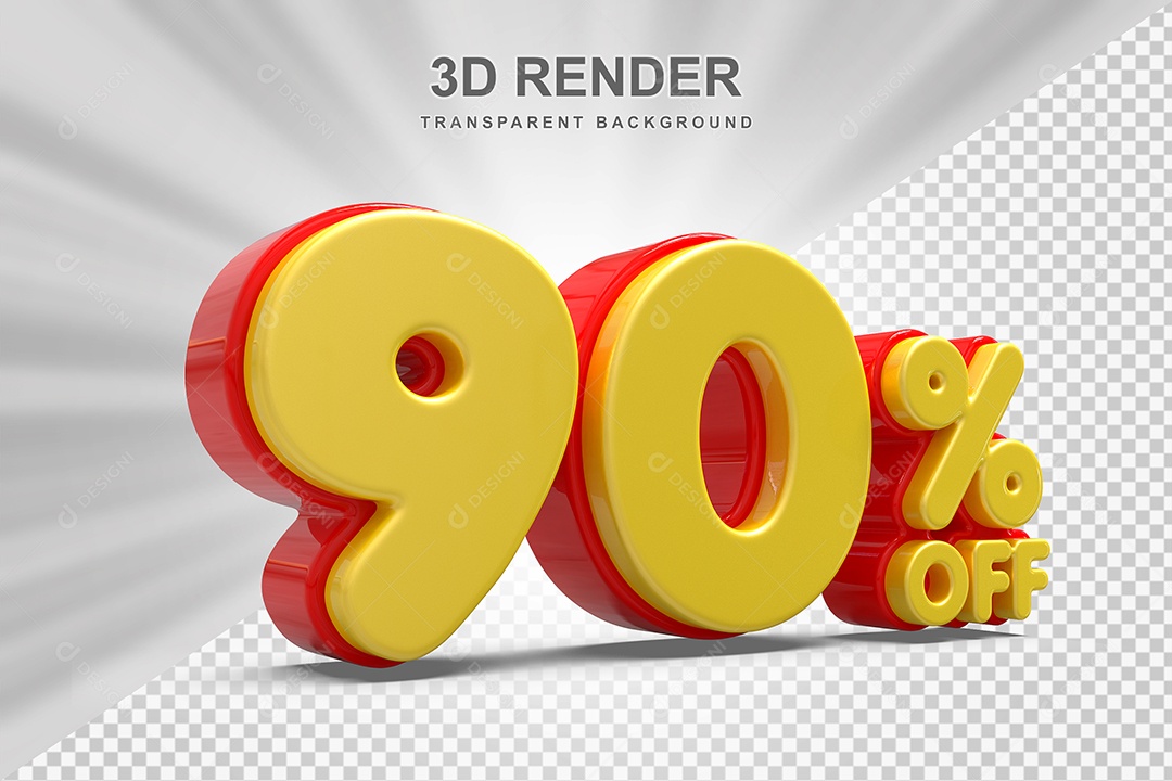 Número de Desconto 90% Elemento 3D Amarelo E Vermelho para Composição PSD